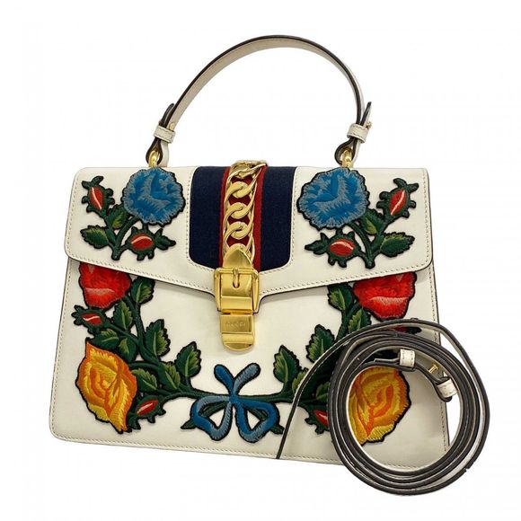 Gucci Sylvie Handbag 431665 Ivory Leather with Gold Hardware Pre-owned Women's - Picture 1 of 16